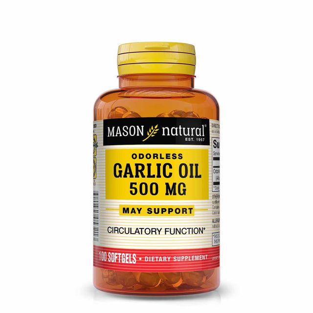 Mason Natural Garlic Oil 500 Mg Odorless Allium Sativum Supplement - Supports Healthy Circulatory Function, 100 Softgels