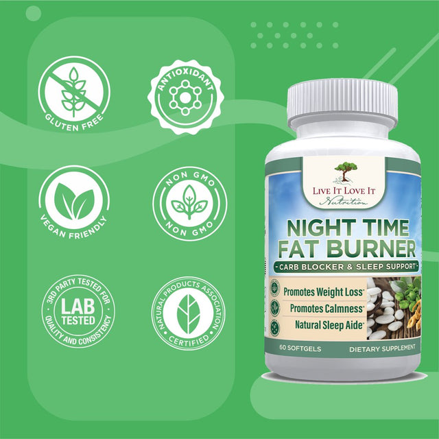 Live It Love It Nighttime Fat Burner with Vitamin D Weight Loss Dietary Supplement for Health 60Caps