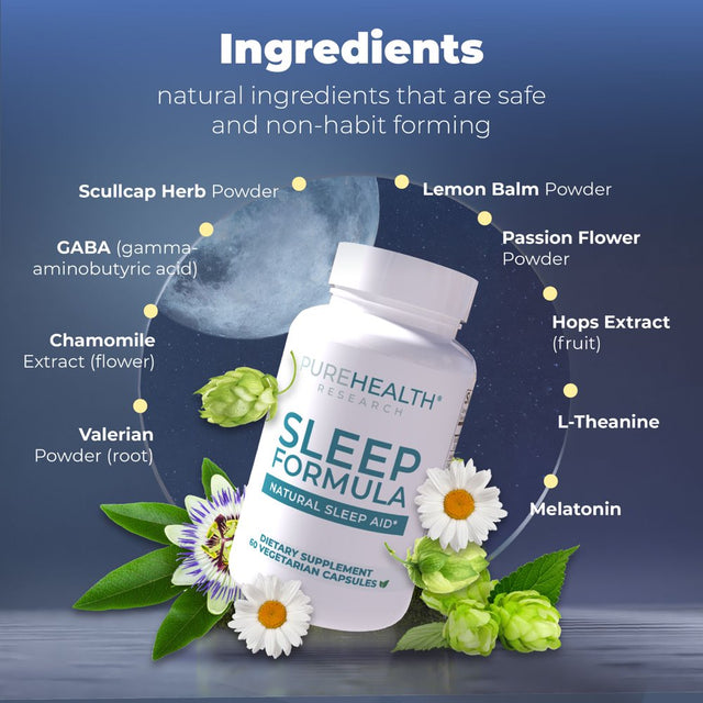 Sleep Formula by Purehealth Research, Naturally Calms & Relaxes for Deeper, Longer, Blissful Sleep, 1 Bottle