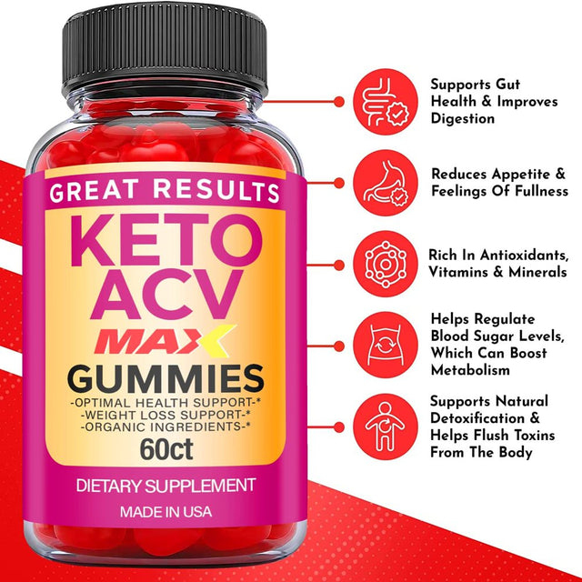 (5 Pack) Great Results Max Keto ACV Gummies - Supplement for Weight Loss - Energy & Focus Boosting Dietary Supplements for Weight Management & Metabolism - Fat Burn - 300 Gummies