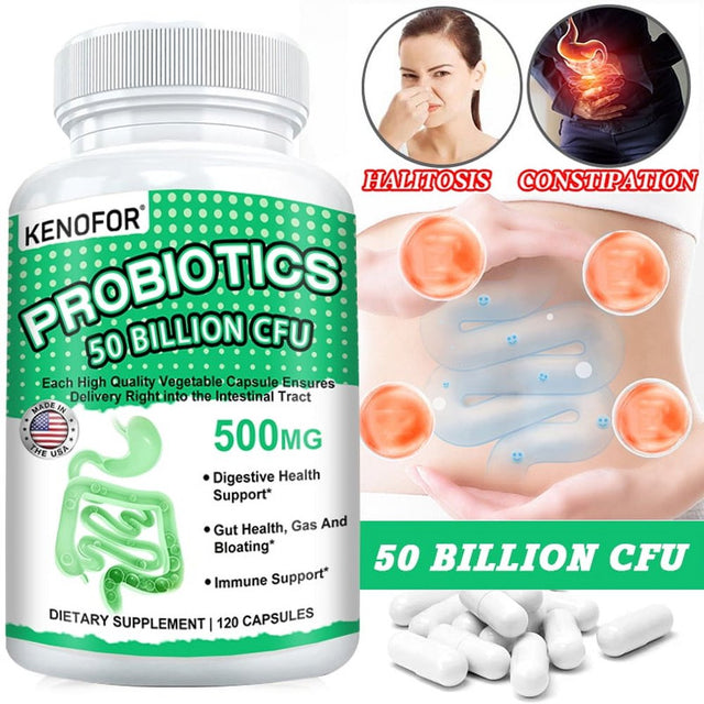 KENOFOR Probiotic 50 Billion for Women and Men, with Lactobacillus Acidophilus, for Digestive, Colon and Immune Support, Daily Gas Relief, Dairy-Free