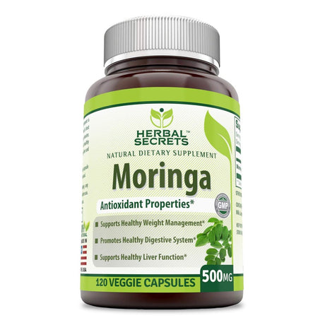 Herbal Secrets Moringa 500 Mg 120 Veggie Capsules (Non-Gmo) - Antioxidant Properties * Supports Healthy Weight Management, Promotes Healthy Digestive System and Supports Healthy Liver Function*