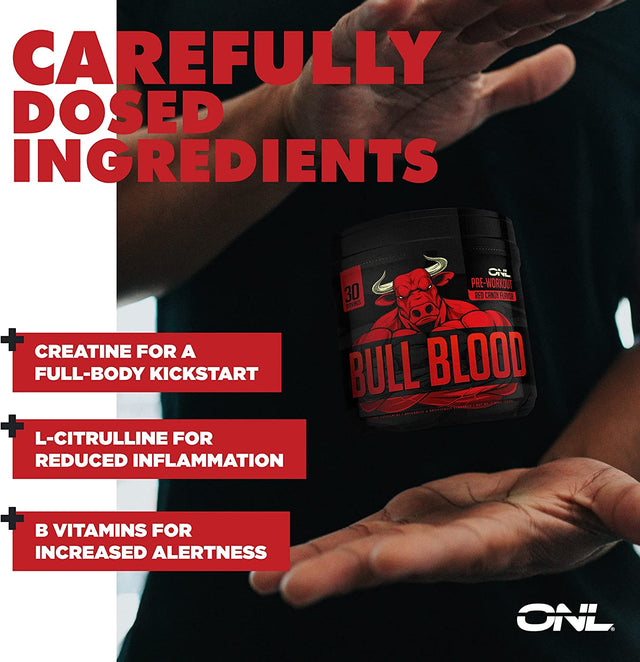 Bull Blood Ultimate Pre Workout - W/ Powerful Nitric Oxide Booster, Creatine & Lion'S Mane - Boost Energy, Focus & Blood Flow – Pre-Workout Supplement for Men and Women - 30 Servings