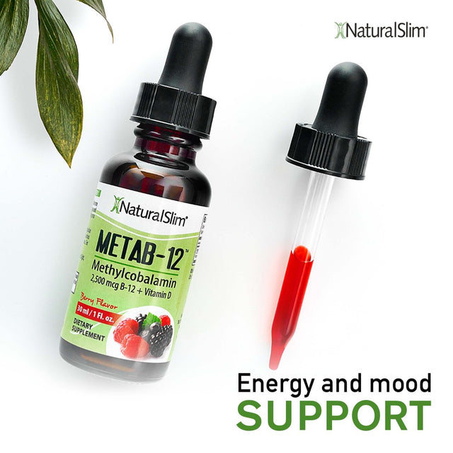 Naturalslim Metab-12® Vitamin B12 Methylcobalamin Liquid Drops with Vitamin D - Berry Flavor, 30 Ml