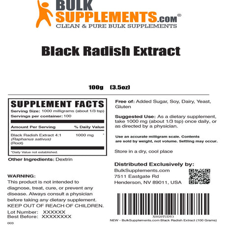 Bulksupplements.Com Black Radish Extract Powder - Herbal Supplement for Liver (100 Grams - 3.5 Oz)