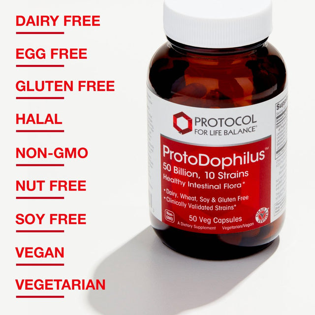 Protocol for Life Balance - Protodophilus - 50 Billion, 10 Strains - Healthy Intestinal Probiotic Flora to Support Digestive Function and Immune Health - 50 Veg Capsules