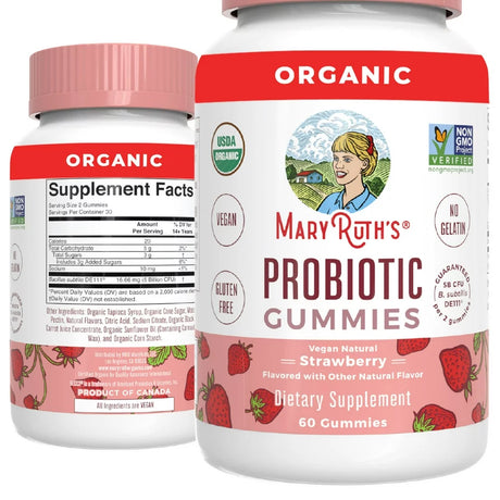 Maryruth'S | USDA Organic Adult Probiotic Gummies for Men & Women | 5 Billion CFU | Digestive & Gut Health Supplement | Strawberry | Vegan, Non-Gmo | 60 Count