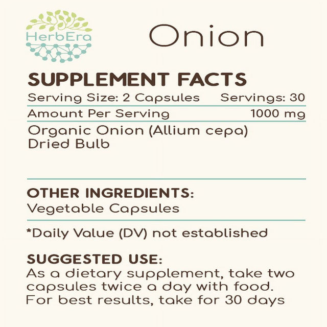 Onion 60 Capsules, 500 Mg, Organic Onion (Allium Cepa) Dried Bulb