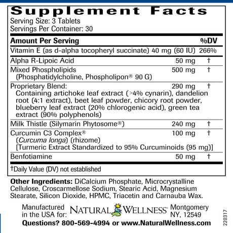 Natural Wellness Clinical Liver Support - Patented Milk Thistle, Curcumin & Alpha R-Lipoic Acid - 12 Natural Ingredients for Maximum Absorption - 90 Tablets: 30-Day Supply