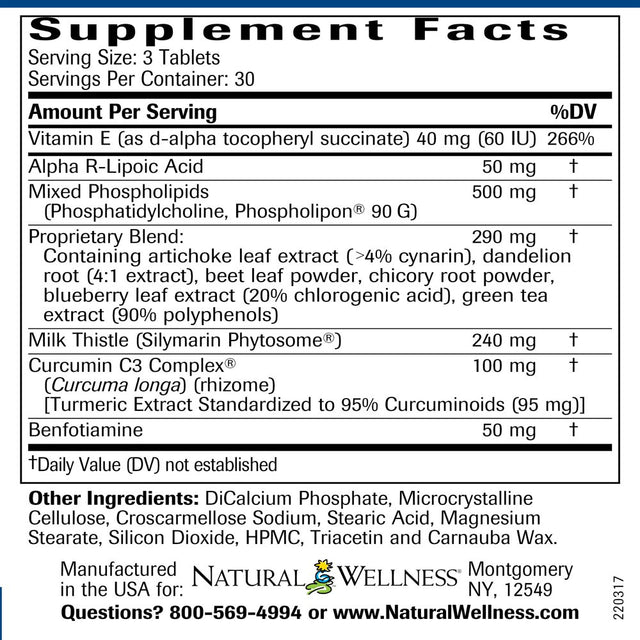 Natural Wellness Clinical Liver Support - Patented Milk Thistle, Curcumin & Alpha R-Lipoic Acid - 12 Natural Ingredients for Maximum Absorption - 90 Tablets: 30-Day Supply