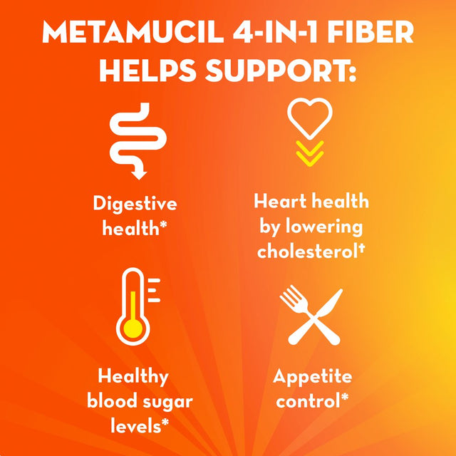 Metamucil Psyllium Husk Fiber Powder for Digestive Health, Sugar Free, Orange Flavor, 44 Packets