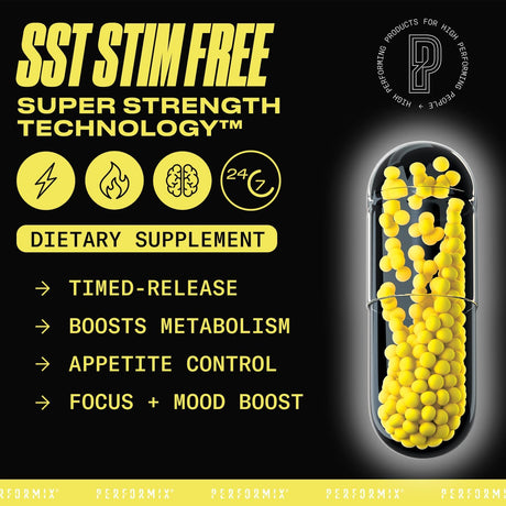 PERFORMIX - SST Stim Free - Non-Stimulant, Energy Booster, Appetite Suppressant & Metabolism Booster - Fitness Goals - Thermogenic - L-Carnitine & Ashwagandha - Pre Workout - Men & Women - 60 Capsules