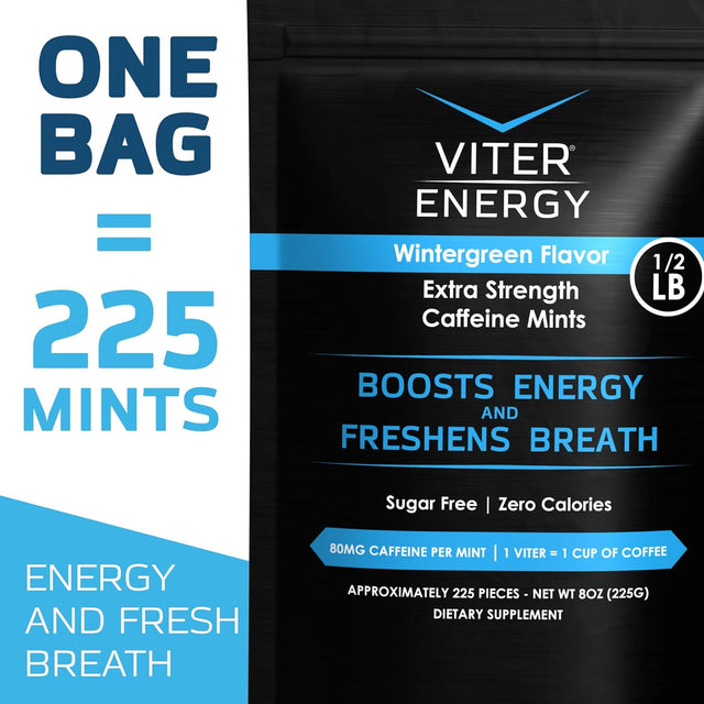 Viter Energy Extra Strength Caffeinated Mints 80Mg Caffeine, B Vitamins, Sugar Free. (Wintergreen, 8Oz, Bulk Bag)