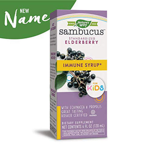 Nature?S Way Sambucus Elderberry Immune Syrup for Kids, Immune Support*,?With Elderberry Extract,?Echinacea?& Propolis,?Delicious Berry Flavor, 4 Fl Oz.