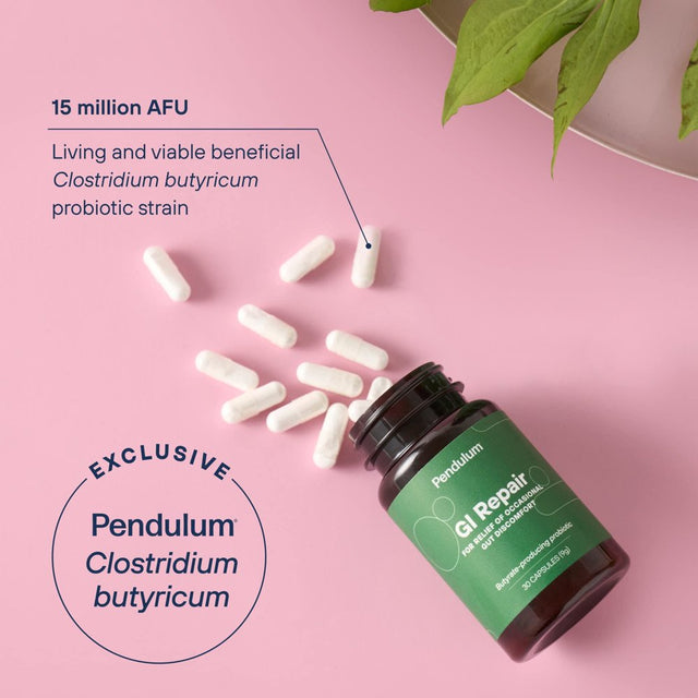 Pendulum Butyricum | a Probiotics Supplement for Women and Men - Increases Butyrate, Improves Gut Health, Relieves Occasional GI Discomfort, Bloating, & Diarrhea. Contains Clostridium Butyricum