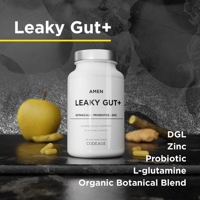 Amen Leaky Gut, L-Glutamine, Zinc, Turmeric, Licorice, Probiotic & Prebiotic Vegan Supplement, 90 Ct