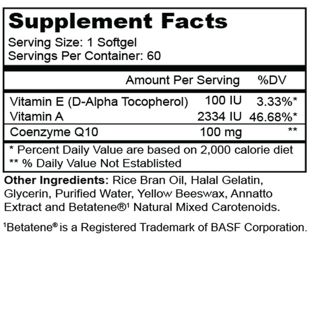 Zaytun Vitamins Halal Coq10 100Mg, Supports Healthy Blood Pressure Levels, Includes Vitamin a + E, 60 Softgels, Made in USA