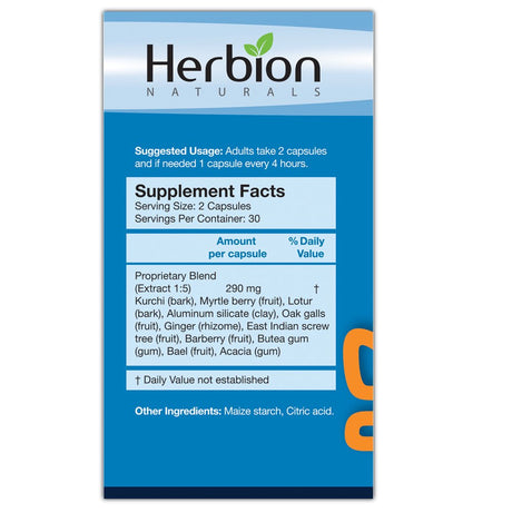 Herbion Naturals Gastro-Intestinal Support Herbal Blend for Upset Stomach Relief, Gastrointestinal Health and Function, Occasional Acid Indigestion, Healthy Intestinal Flora, 60 Vegicaps