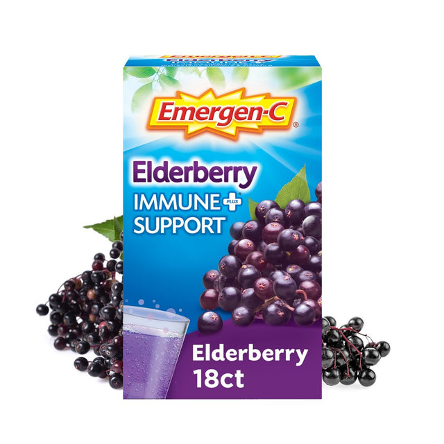 Emergen-C Immune plus Vitamin C Supplement Powder, Elderberry, 18 Ct