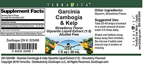 Terravita Garcinia Cambogia & Kelp Glycerite Liquid Extract (1:5) - Strawberry Flavored (1 Oz, ZIN: 522498)