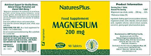 Nature'S plus Magnesium, 200 Mg, 90 Tablets