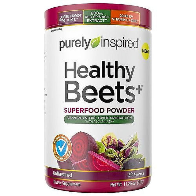 Beet Root Powder | Purely Inspired Healthy Beets + Superfood Powder | Vitamin C & Zinc for Immune Support | Supports Nitric Oxide Production with Red Spinach | Unflavored (32 Servings)