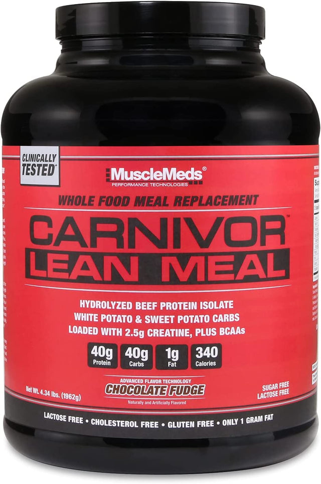 Musclemeds CARNIVOR LEAN MEAL Whole Food Meal Replacement Shake, MRE, Beef Protein Isolate, White Potato, Sweet Potato, 40G Protein, 40 G Carbs, Lactose Free, Sugar Free, Chocolate Fudge 20 Servings