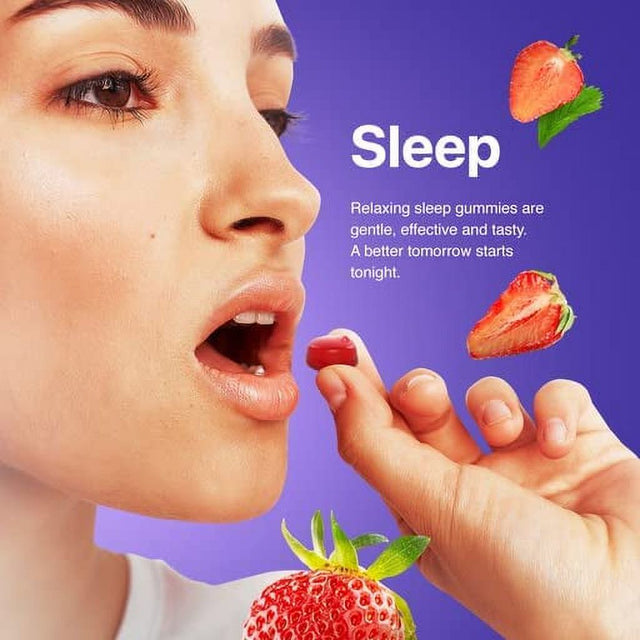 Happy Healthy Wellness Melatonin & Magnesium Sleeping Gummies, Vegan, Gluten & Gelatin Free Natural Flavor Gummy for Sleep Support, Dream Supplement, Strawberry