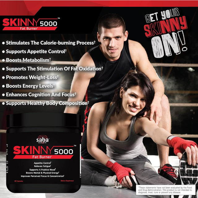 Saba Skinny 5000 -Fat Loss -Weight Loss-Appetite Control -Mild Jitter-Free Energy- Focus -60 Capsules