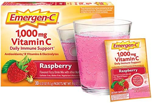 1000Mg Vitamin C Powder, with Antioxidants, B Vitamins and Electrolytes, Vitamin C Supplements for Immune Support, Caffeine Free Drink Mix, Raspberry Flavor - 60 Count/2 Month Supply