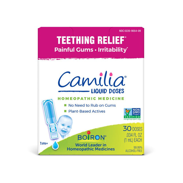 Boiron Camilia Teething Drops for Daytime and Nighttime Relief of Painful or Swollen Gums and Irritability in Babies, Irritability, 30 Single Liquid Doses