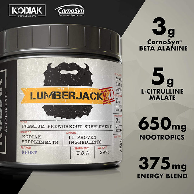 LUMBERJACKED Pre-Workout Supplement with Carnosyn by Kodiak Supplements - 30 Servings - Better Pumps, Strength, Energy, and Focus - No Crash (Frost)