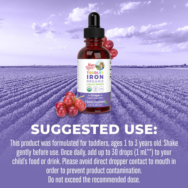 Maryruth'S | USDA Organic Iron Liquid Drops for Children Ages 1-3 | Liquid Iron Supplement | Grape Flavor | Vegan, Non-Gmo | 2 Fl Oz / 60Ml