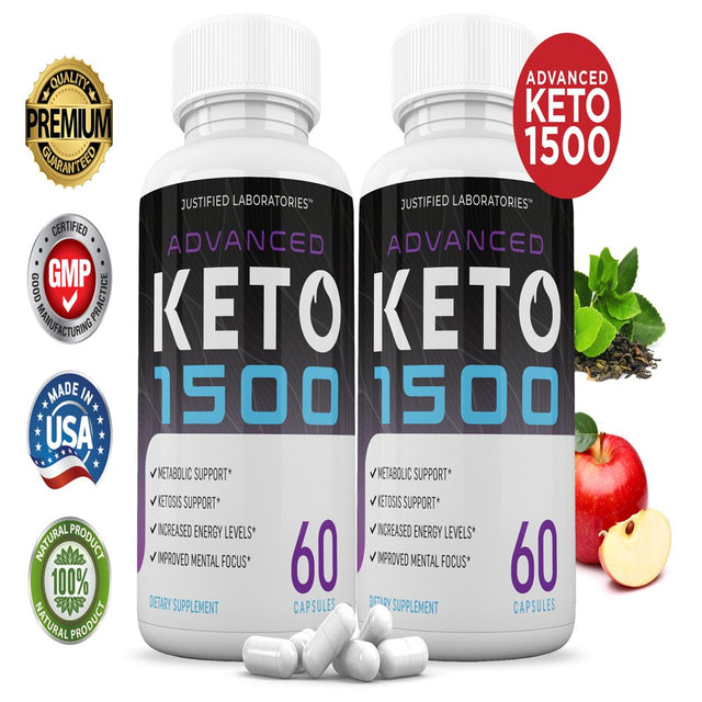 (2 Pack) Advanced Keto 1500 Pills Includes Apple Cider Vinegar Gobhb Exogenous Ketones Advanced Ketogenic Supplement Ketosis Support for Men Women 120 Capsule