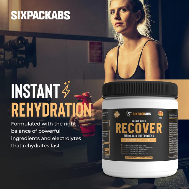 Sixpack Abs Recover Post-Workout Powder, Science-Based Muscle Recovery Drink Supplement for Working Out, Citrus Flavor