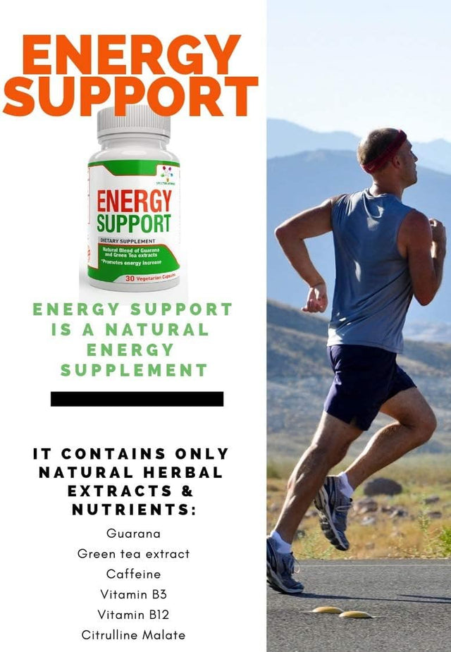 Natural Energy Support 30 Capsules - Guarana Capsules - Vitamin B12 - Guarana and Green Tea Extracts - Citrulline Energy Supplements with Natural Energy Booster