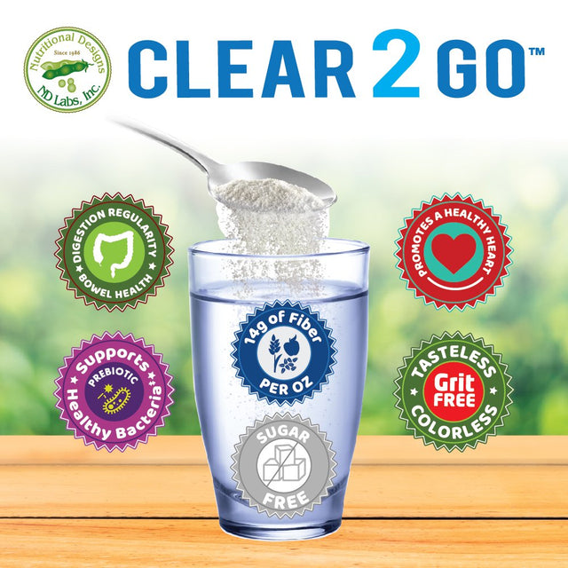 Clear 2 Go Prebiotic Inulin Fiber Supplement - All Natural Sugar & Gluten Free Dietary Fiber - Bowel Regularity & Digestive Health for Men & Women (Easy Powder)