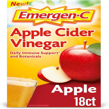 Emergen-C Apple Cider Vinegar Fizzy Drink Mix, Dietary Supplement for Immune Support, Apple, 18 Ct