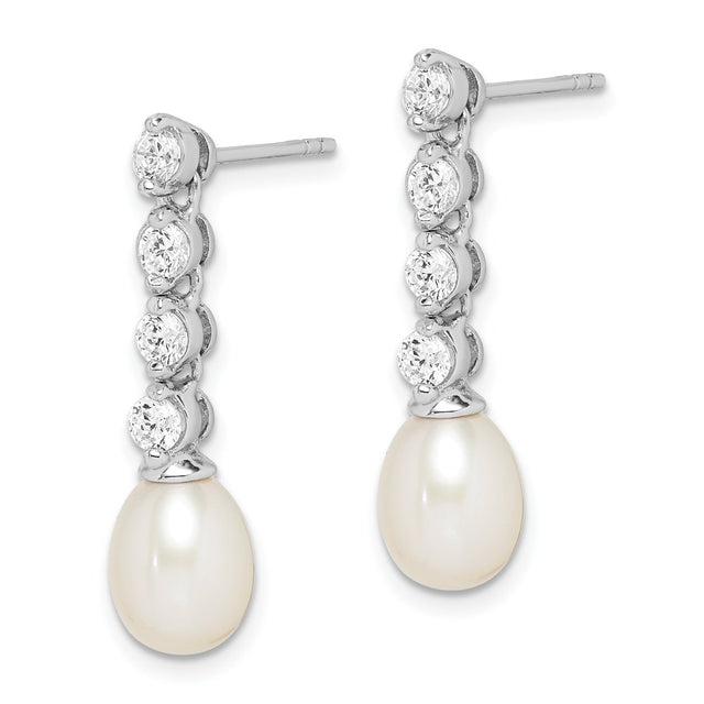 Sterling Silver Rhod-Plat 7-8Mm White Rice FWC Pearl CZ Earrings QE15202