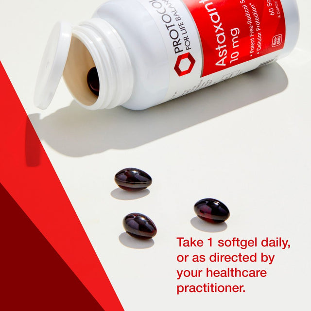 Protocol Astaxanthin 10Mg - Free Radical Quencher, Heart & Eye Health, Immune Support - 60 Softgels