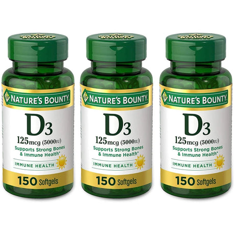 Nature'S Bounty Vitamin D3 Vitamin Supplement. Immune System and Bone Support. 5000 IU. 150 Softgels. Pack of 3