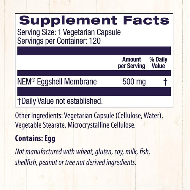 Healthy Origins Eggshell Membrane 500 Mg (NEM, Non-Gmo, Gluten Free, Joint Support), 120 Veggie Caps