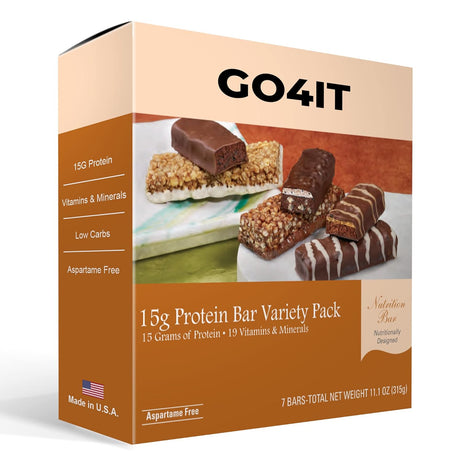 GO4IT Health Meal Replacement Bar, HIGH Protein Nutrition Bar, HIGH Fiber, LOW Calories, KETO Friendly, On-The-Go, Weight Loss Food Bar, 7/Box - (Variety)