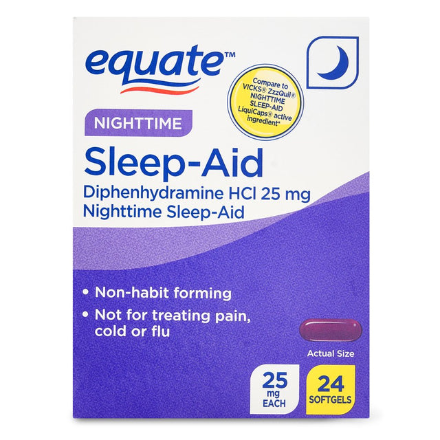 Equate Nighttime Sleep-Aid Softgels, 25 Mg Diphenhydramine HCL, 24 Count