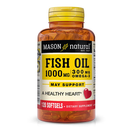 Mason Natural Fish Oil 1,000 Mg with 300 Mg Omega-3, Healthy Heart, Supports Circulatory Function, Improved Cardiovascular Health, 120 Softgels