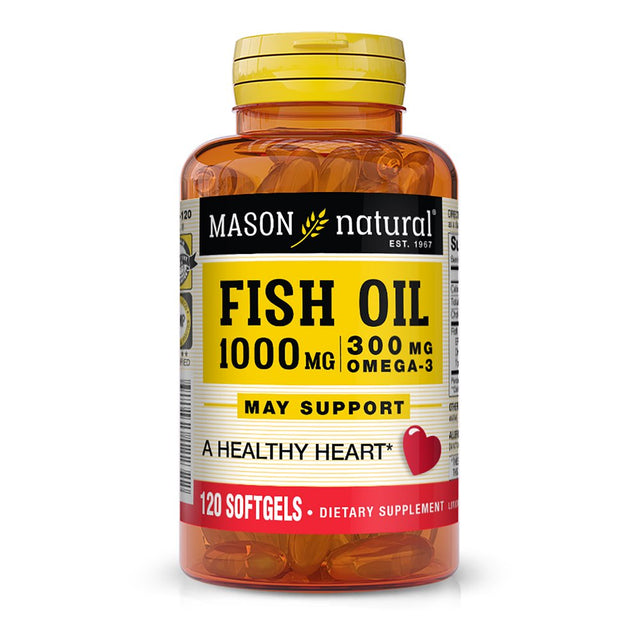 Mason Natural Fish Oil 1,000 Mg with 300 Mg Omega-3, Healthy Heart, Supports Circulatory Function, Improved Cardiovascular Health, 120 Softgels