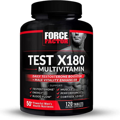 Test X180 Multivitamin for Men plus Testosterone Support with All 13 Essential Vitamins, for Muscle, Strength, Men’S Health, and Performance, Daily Multivitamin for Adults, Force Factor, 120 Tablets