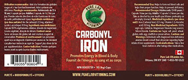 Pure Lab Vitamins Carbonyl Iron 22.5Mg - 90 Vegi Caps