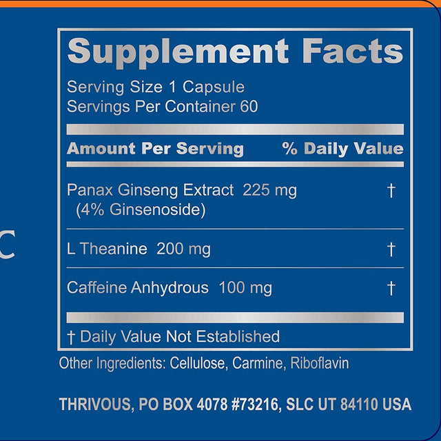 Surge - 100Mg Caffeine Pills with 200Mg L-Theanine and Ginseng - Caffeine Anhydrous with Zero Sugar - Jitter-Free Focused Energy - Natural Nootropic Supplement - 60 Capsules