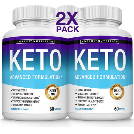 Toplux Keto Pills Ketosis Supplement Ketones for Weight Management, Cravings, Energy 60 Capsules 2X Pack